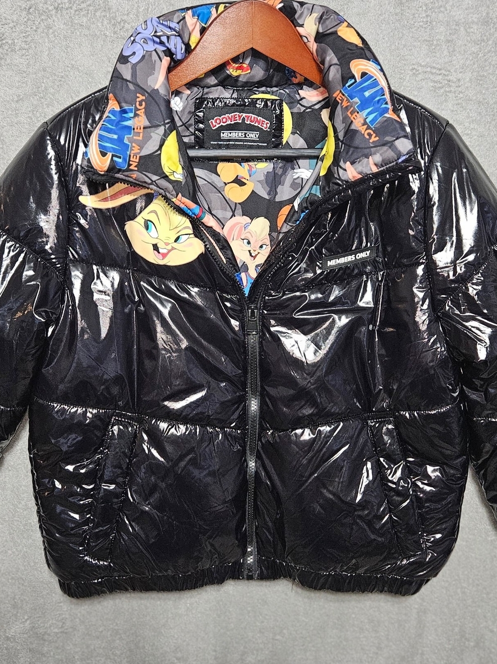Members Only x Space Jam A New Legacy Hi Shine Black Puffer Jacket Size L